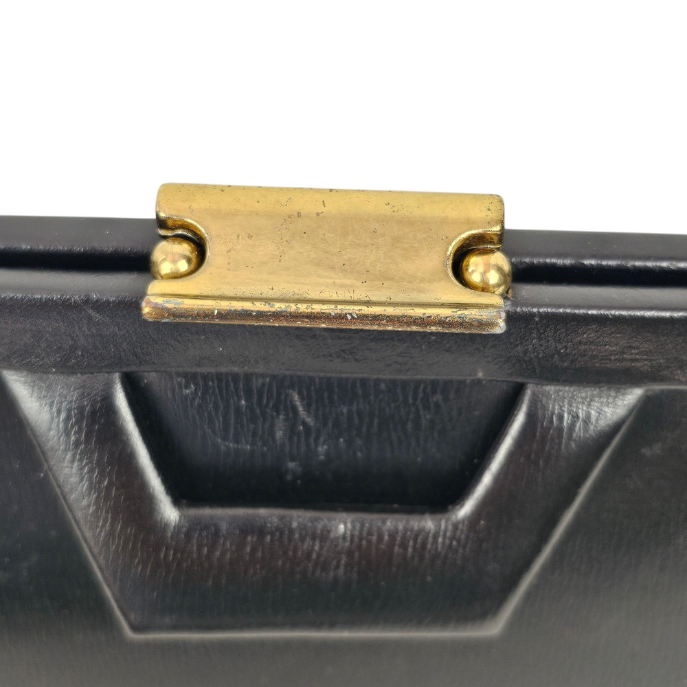 VNT 1970s black leather handbag purse snap lock frame fair condition - Picture 12 of 14